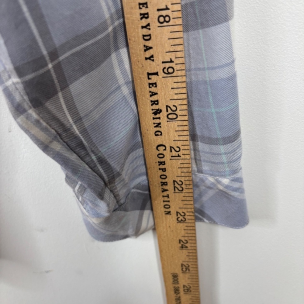 J Jill Plaid Top 2X Purple Button Up Roll Tab Minimalist Preppy Neutral Spring - Picture 9 of 10